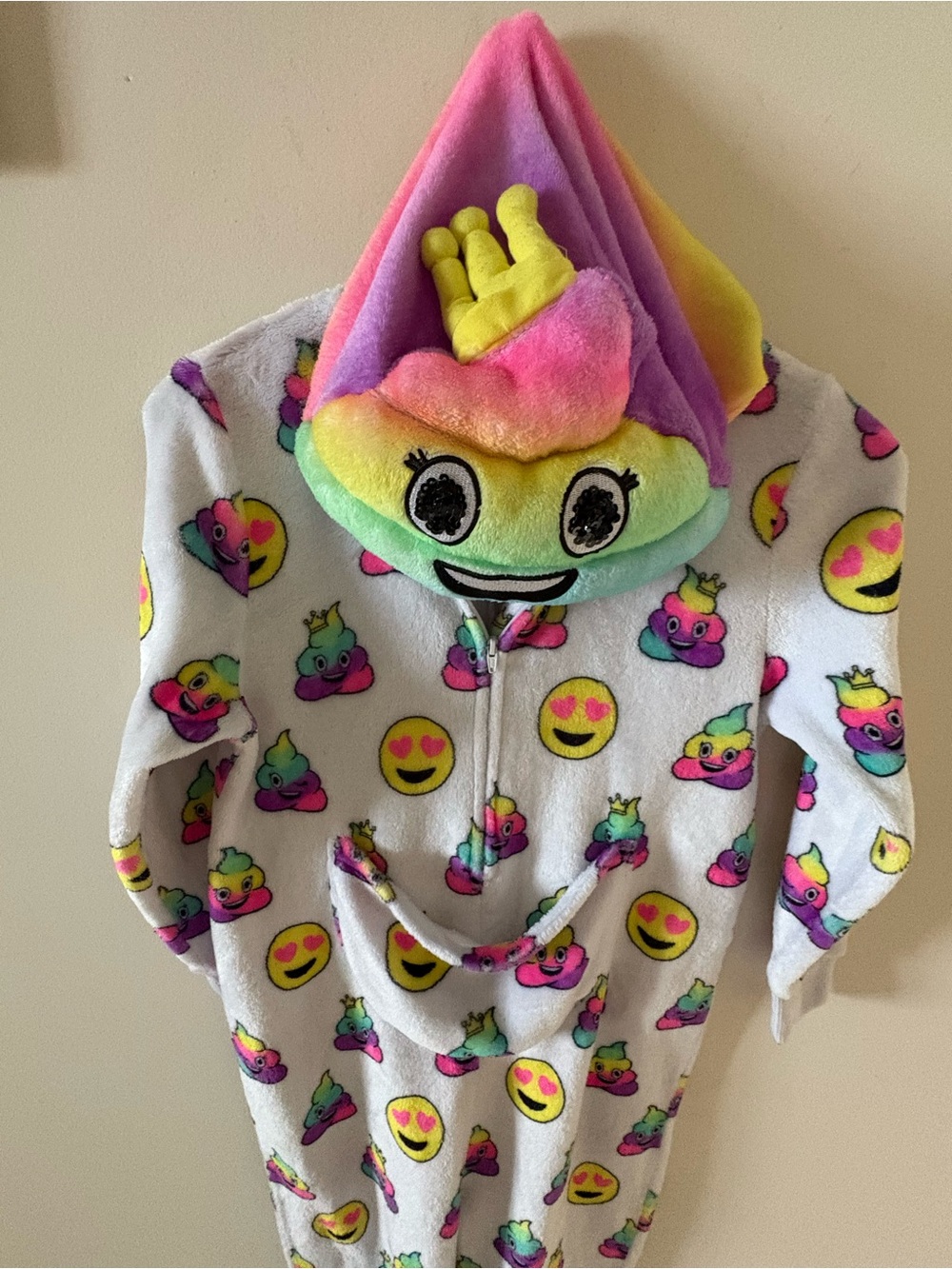 Justice Rainbow Emoji Fleece One-Piece Romper with Hood